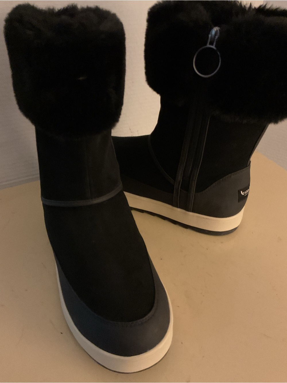 Koolaburra women Black leather nubuck Faux Fur-Trim Tynlee Boots US 11